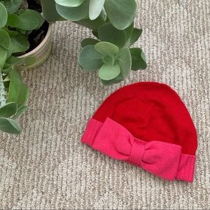 Kate Spade Pink Red Bow Wool Hat New!